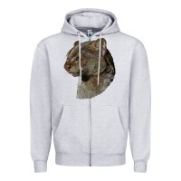Heather Grey Jaguarundi Head Zipper Hoodie - LillyAllenDesigns