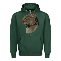 Sports Green Jaguarundi Head Zipper Hoodie - LillyAllenDesigns