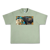 Oil Green Charolais and black angus bull with sunflower and leopard Urban Heavy Tee - RanaPortraitStore