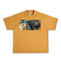 Peanut Butter Charolais and black angus bull with sunflower and leopard Urban Heavy Tee - RanaPortraitStore