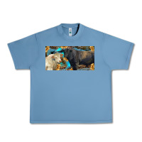 Pebble Blue Charolais and black angus bull with sunflower and leopard Urban Heavy Tee - RanaPortraitStore