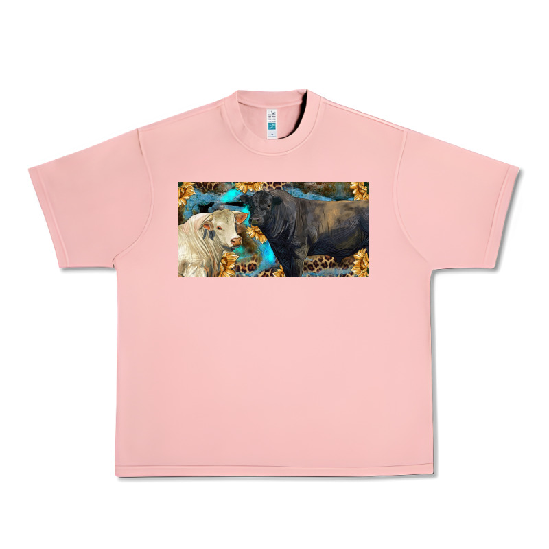 Charolais And Black Angus Bull With Sunflower And Leopard Urban Heavy Tee by RanaPortraitStore | Teevron