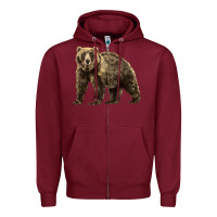 Burgundy Brown Bear Zipper Hoodie - LillyAllenDesigns