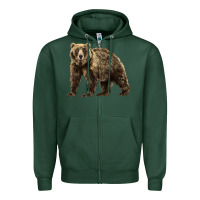 Sports Green Brown Bear Zipper Hoodie - LillyAllenDesigns