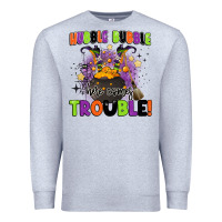 Heather Grey kids halloween hubble bubble here comes trouble Premium Sweatshirt - BarkalooDesign
