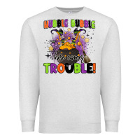 Oatmeal Heather kids halloween hubble bubble here comes trouble Premium Sweatshirt - BarkalooDesign