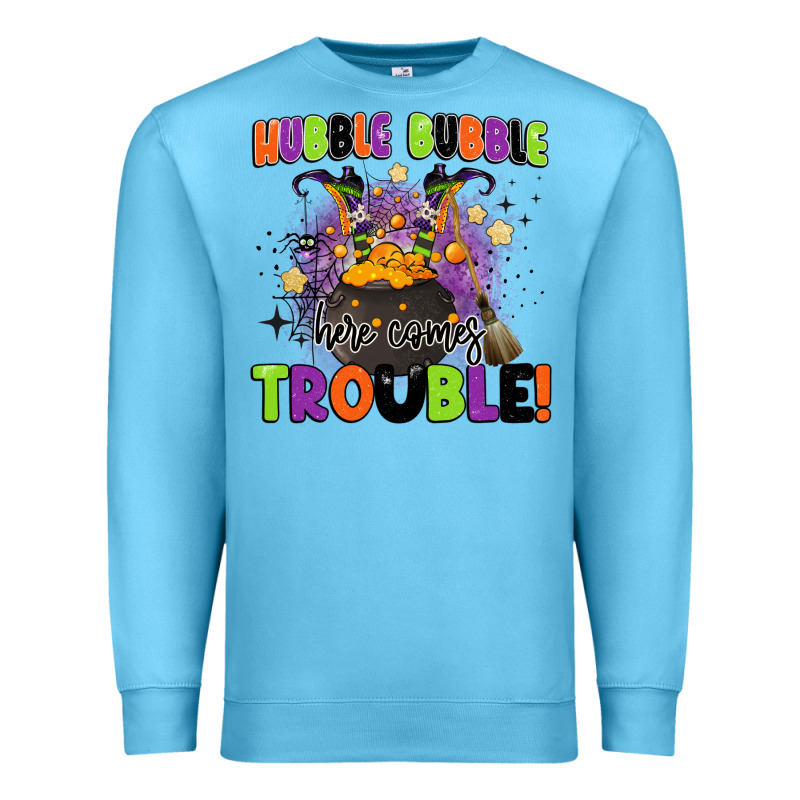 Kids Halloween Hubble Bubble Here Comes Trouble Premium Sweatshirt by BarkalooDesign | Teevron