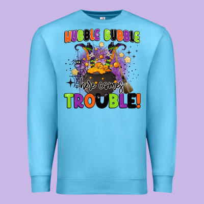 Kids Halloween Hubble Bubble Here Comes Trouble Premium Sweatshirt Designed By Barkaloodesign