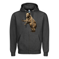 Charcoal Heather Brown Bear Cub Zipper Hoodie - LillyAllenDesigns