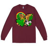 Burgundy St. Patrick's Day hearts with leopard Long Sleeve Tee - HowdyJamesFarm