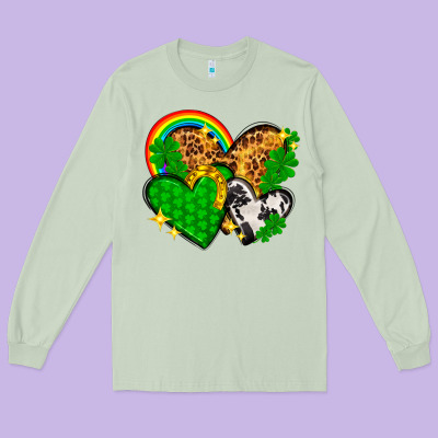 St. Patrick's Day Hearts With Leopard Long Sleeve Tee Designed By Howdyjamesfarm