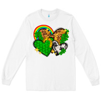 White St. Patrick's Day hearts with leopard Long Sleeve Tee - HowdyJamesFarm