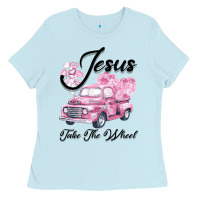 Baby Blue Leopard Floral Pink Car Jesus Take The Wheel Ladies Tee - Bettercallsaul