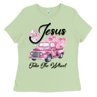 Matcha Leopard Floral Pink Car Jesus Take The Wheel Ladies Tee - Bettercallsaul