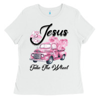 White Leopard Floral Pink Car Jesus Take The Wheel Ladies Tee - Bettercallsaul