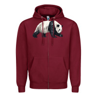 Burgundy walking panda Zipper Hoodie - LillyAllenDesigns
