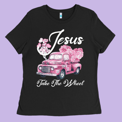Leopard Floral Pink Car Jesus Take The Wheel Ladies Tee Designed By Bettercallsaul