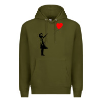 Army Green banksy girl with balloon Premium Hoodie - ArtChic