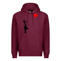 Burgundy banksy girl with balloon Premium Hoodie - ArtChic