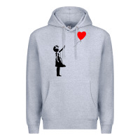 Heather Grey banksy girl with balloon Premium Hoodie - ArtChic