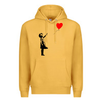 Mustard banksy girl with balloon Premium Hoodie - ArtChic