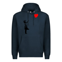 Navy banksy girl with balloon Premium Hoodie - ArtChic
