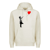 Oatmeal Heather banksy girl with balloon Premium Hoodie - ArtChic