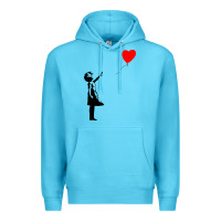 Ocean Blue banksy girl with balloon Premium Hoodie - ArtChic