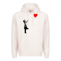 Pale Pink banksy girl with balloon Premium Hoodie - ArtChic