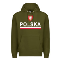 Army Green Sporty Polska Flag And Emblem Polish Coat Of Arms Pullover Hoodie Premium Hoodie - ArtChic