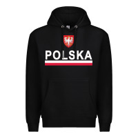 Black Sporty Polska Flag And Emblem Polish Coat Of Arms Pullover Hoodie Premium Hoodie - ArtChic