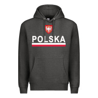 Charcoal Heather Sporty Polska Flag And Emblem Polish Coat Of Arms Pullover Hoodie Premium Hoodie - ArtChic