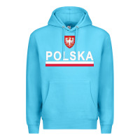 Ocean Blue Sporty Polska Flag And Emblem Polish Coat Of Arms Pullover Hoodie Premium Hoodie - ArtChic