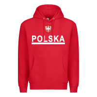 Red Sporty Polska Flag And Emblem Polish Coat Of Arms Pullover Hoodie Premium Hoodie - ArtChic