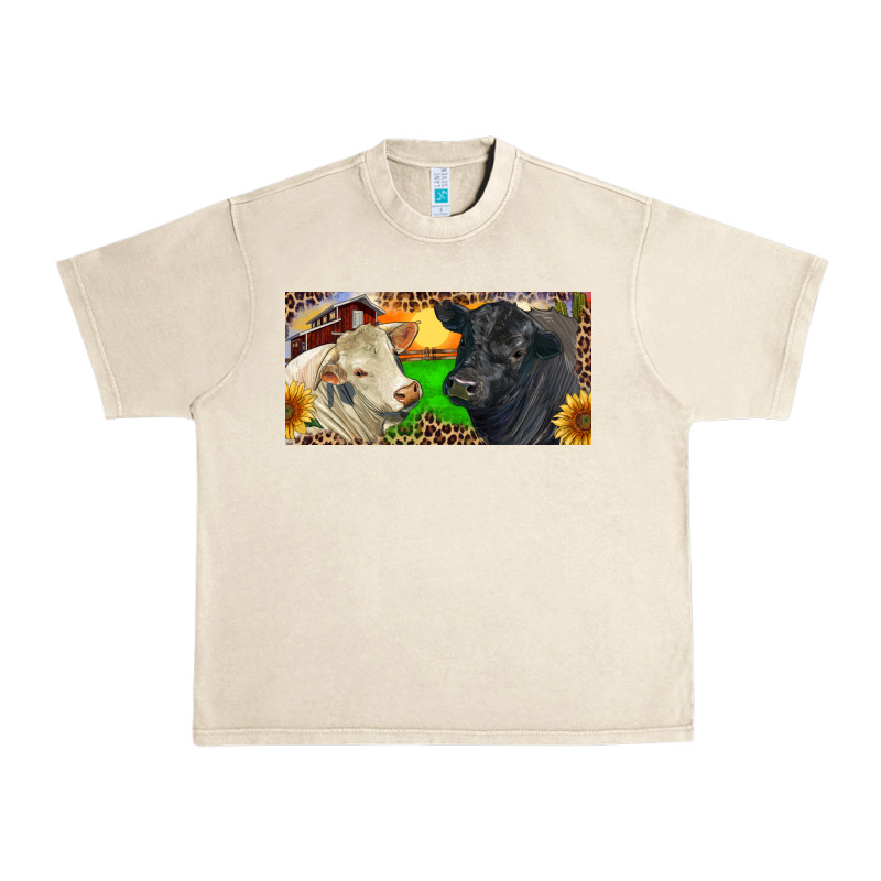 Charolais Bull And Black Angus Bull With Farm Urban Heavy Tee by RanaPortraitStore | Teevron
