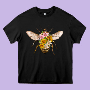 Bee With Flowers Heavy Core Tee Designed By Artiststas