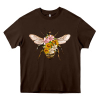 Chocolate Brown bee with flowers Heavy Core Tee - Artiststas