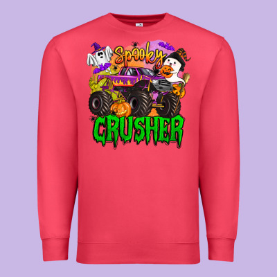 Spooky Crusher Monster Truck Premium Sweatshirt Designed By Barkaloodesign