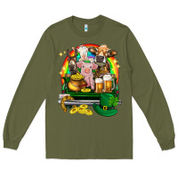 Army Green St. Patrick's Day farm animals on truck Long Sleeve Tee - HowdyJamesFarm