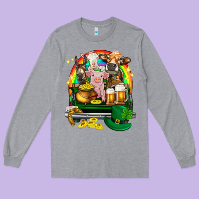 St. Patrick's Day Farm Animals On Truck Long Sleeve Tee Designed By Howdyjamesfarm