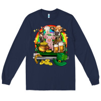 Navy St. Patrick's Day farm animals on truck Long Sleeve Tee - HowdyJamesFarm