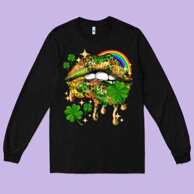 St. Patrick's Day Lips Long Sleeve Tee Designed By Howdyjamesfarm