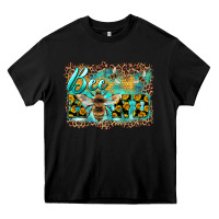 Black bee kind with sunflower and leopard background Heavy Core Tee - Artiststas