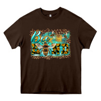 Chocolate Brown bee kind with sunflower and leopard background Heavy Core Tee - Artiststas