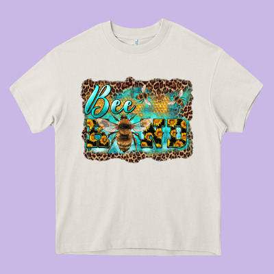 Bee Kind With Sunflower And Leopard Background Heavy Core Tee Designed By Artiststas