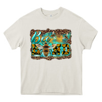 Cream bee kind with sunflower and leopard background Heavy Core Tee - Artiststas