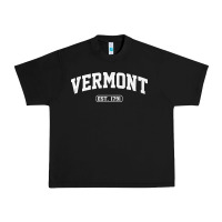 Black vermont vintage state athletic style pullover hoodie Urban Heavy Tee - ArtChic