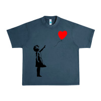 Midnight Navy banksy girl with balloon Urban Heavy Tee - ArtChic