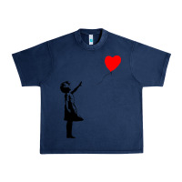 Navy banksy girl with balloon Urban Heavy Tee - ArtChic
