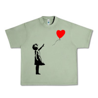 Oil Green banksy girl with balloon Urban Heavy Tee - ArtChic